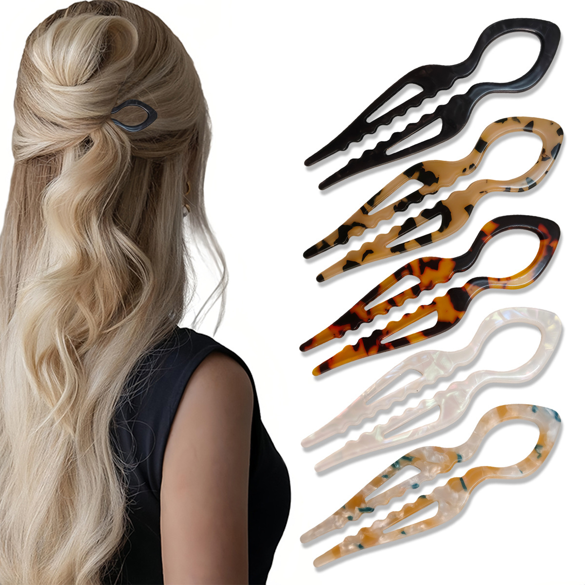 Women Knight Accessories - U-Shaped Hair Sticks Tortoiseshell Acrylic Anti-Slip