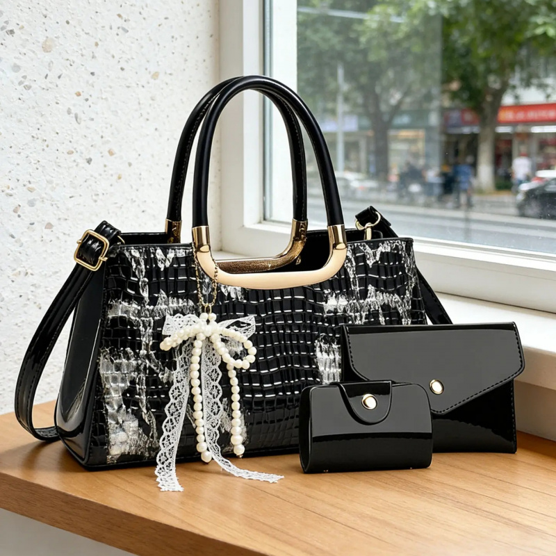 Women'S Accessories Handbags - Women's Handbag Set, Crocodile Pattern Evening