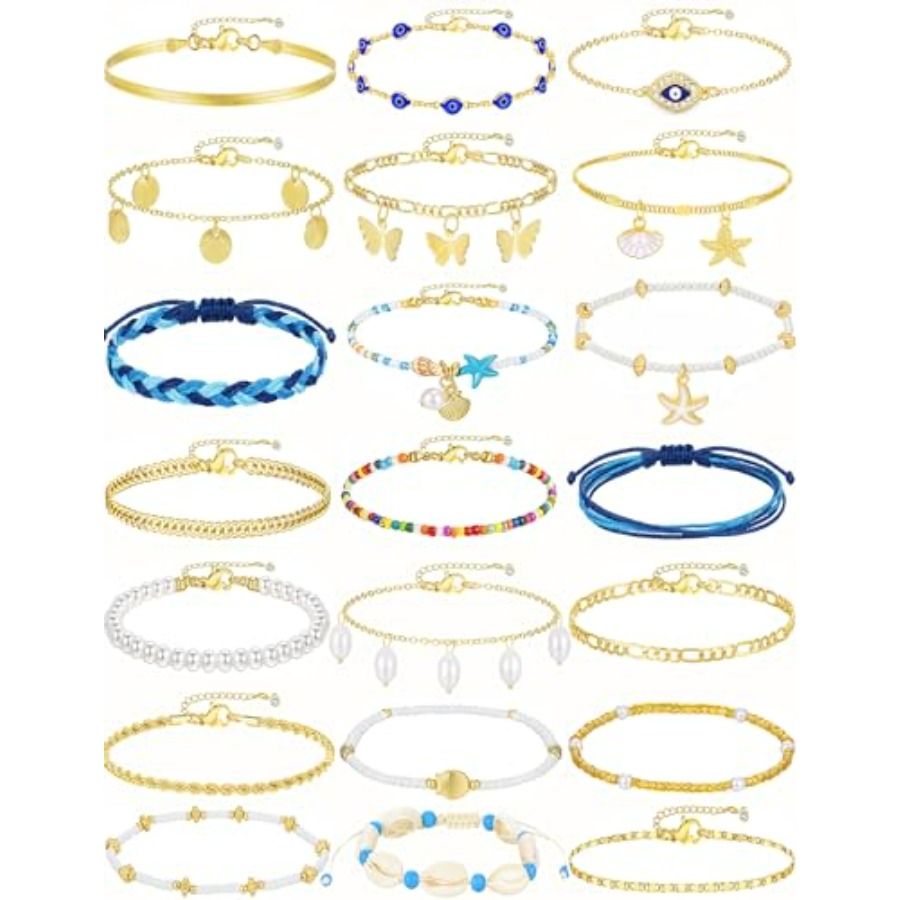 21PCS Ankle Bracelets for Wome - Beaded Anklet Chain recensione e prezzo