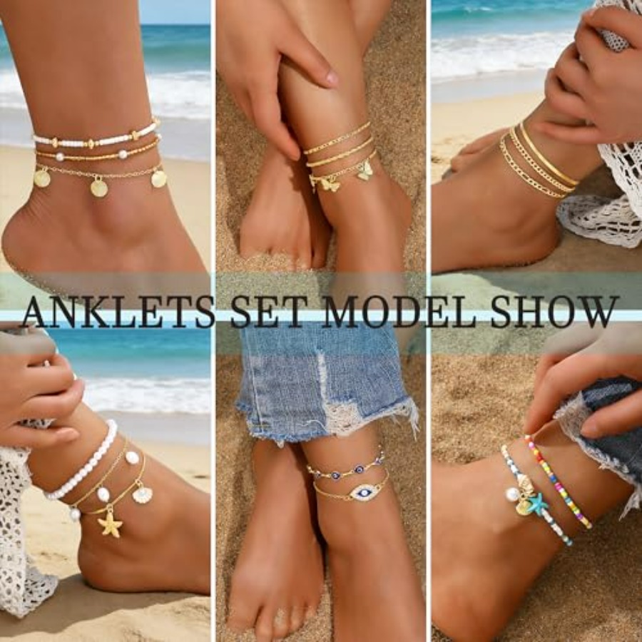 21PCS Ankle Bracelets for Wome - Beaded Anklet Chain recensione e prezzo