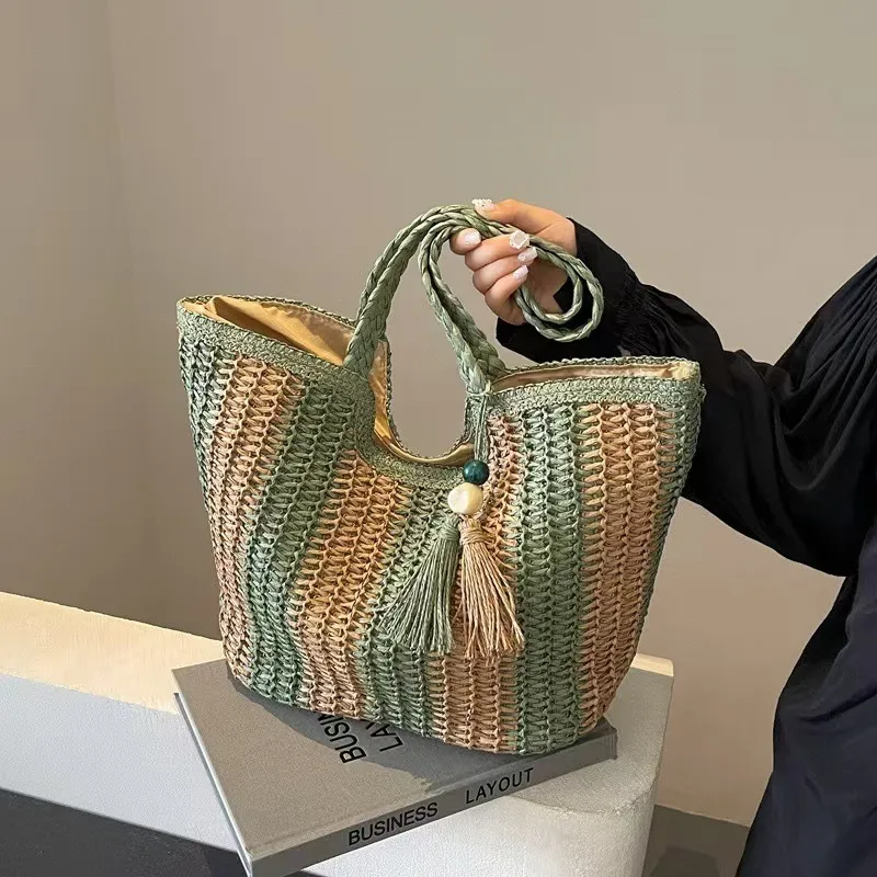 Striped woven straw tote bag f - Accessories Woman recensione e prezzo