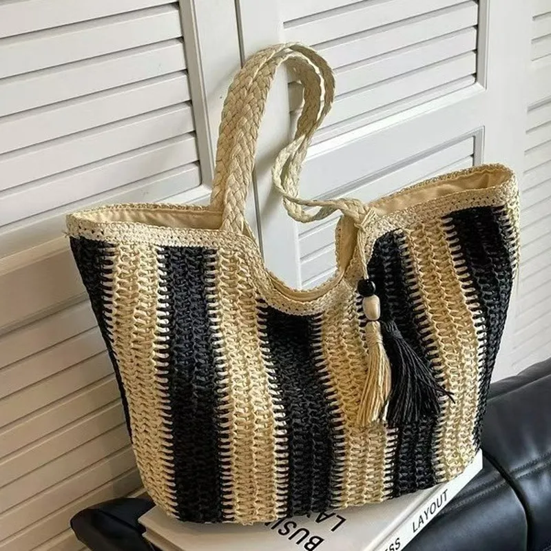 Striped woven straw tote bag f - Accessories Woman recensione e prezzo