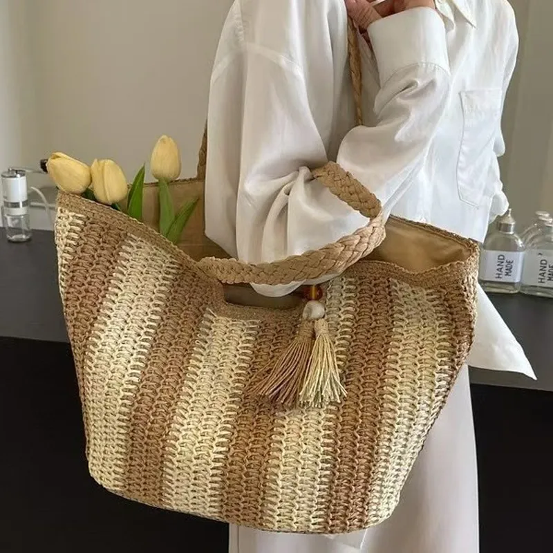 Striped woven straw tote bag f - Accessories Woman recensione e prezzo