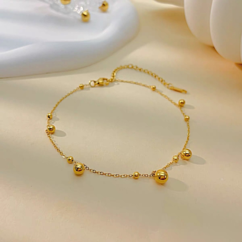 18k gold ball round bead ankle - Beaded Anklet Chain recensione e prezzo