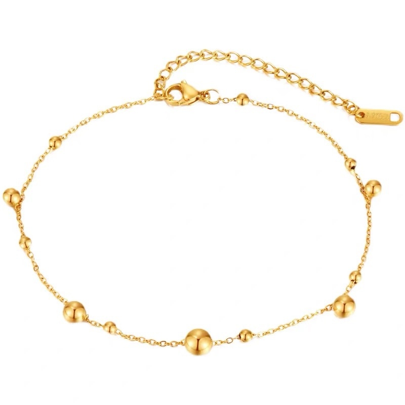 18k gold ball round bead ankle - Beaded Anklet Chain recensione e prezzo