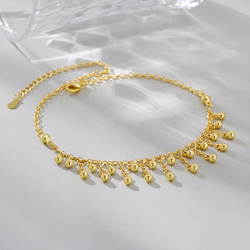 925 Sterling Silver Round Bead - Beaded Anklet Chain recensione e prezzo