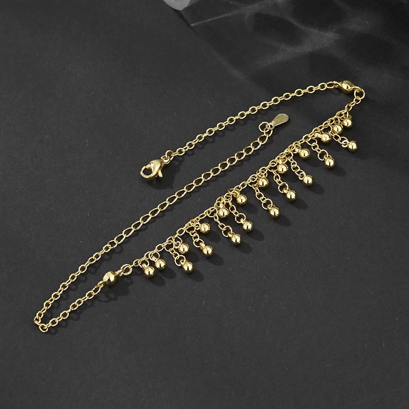 925 Sterling Silver Round Bead - Beaded Anklet Chain recensione e prezzo