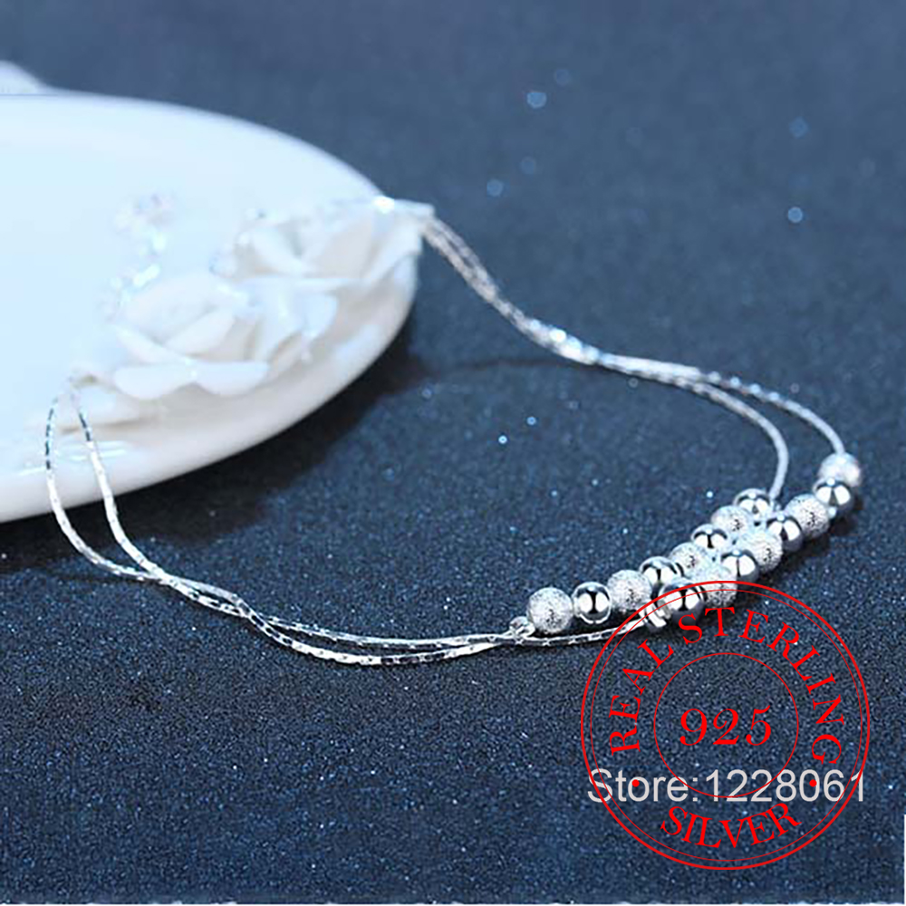 925 Silver Double Layer Beaded - Beaded Anklet Chain recensione e prezzo