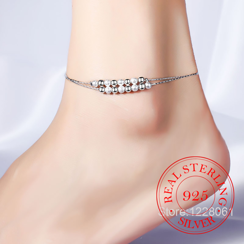 925 Silver Double Layer Beaded - Beaded Anklet Chain recensione e prezzo