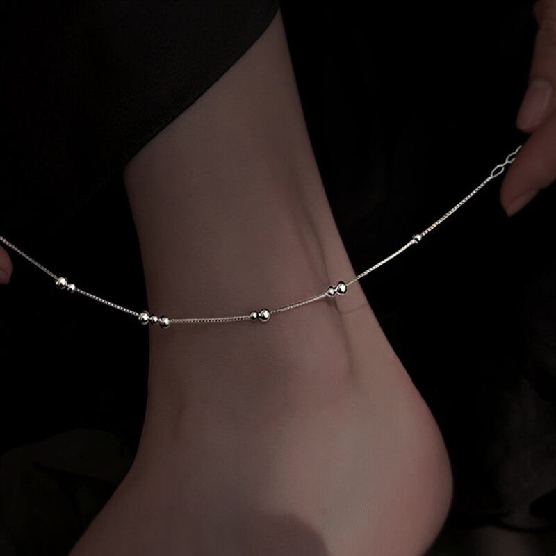 925 Sterling Silver Geometric  - Beaded Anklet Chain recensione e prezzo
