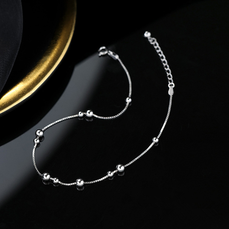 925 Sterling Silver Geometric  - Beaded Anklet Chain recensione e prezzo