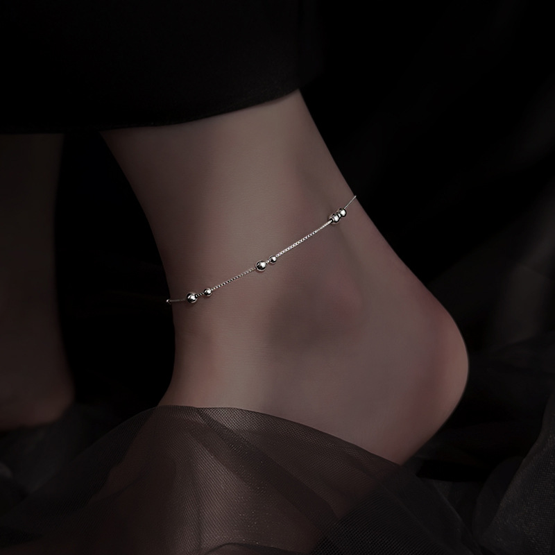 925 Sterling Silver Geometric  - Beaded Anklet Chain recensione e prezzo